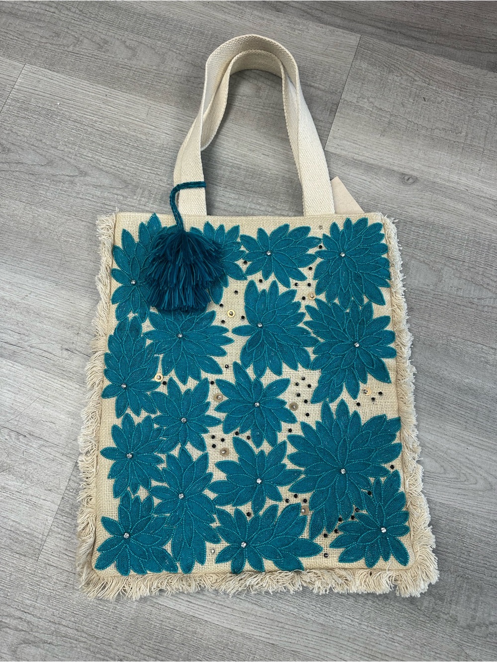 NWT Magid Floral Appliqué Fringe Beach Tote Bag | Originally Sold at Anthropolog - Picture 2 of 9